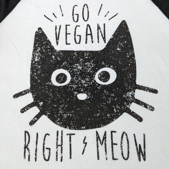 BEET X BEET go vegan right meow kitty cat ringer t-shirt small - Picture 1 of 5